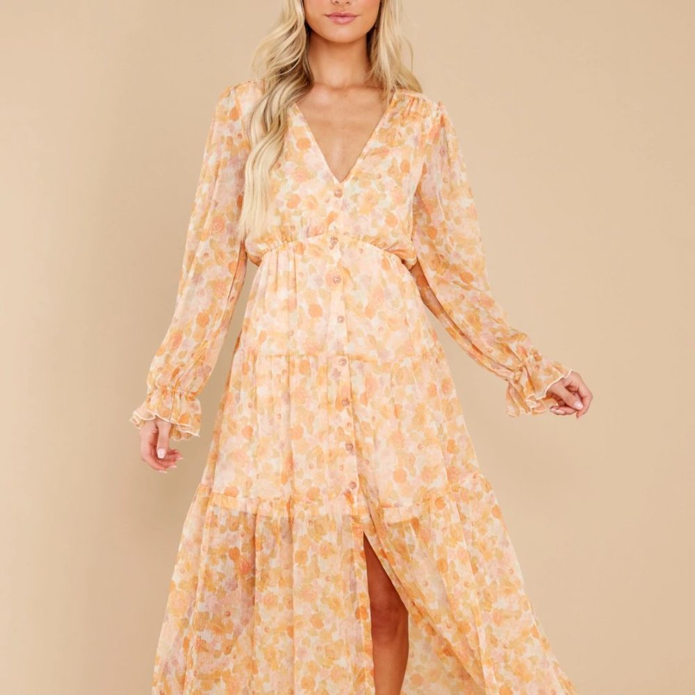 Peach "Ready To Flourish" Floral Print Maxi Dress | RedDress